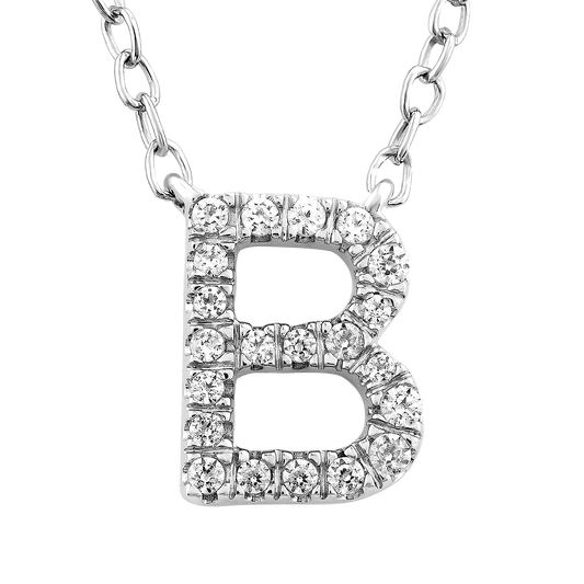 Initial 'B' Necklace with 0.09ct Diamonds in 9K White Gold
