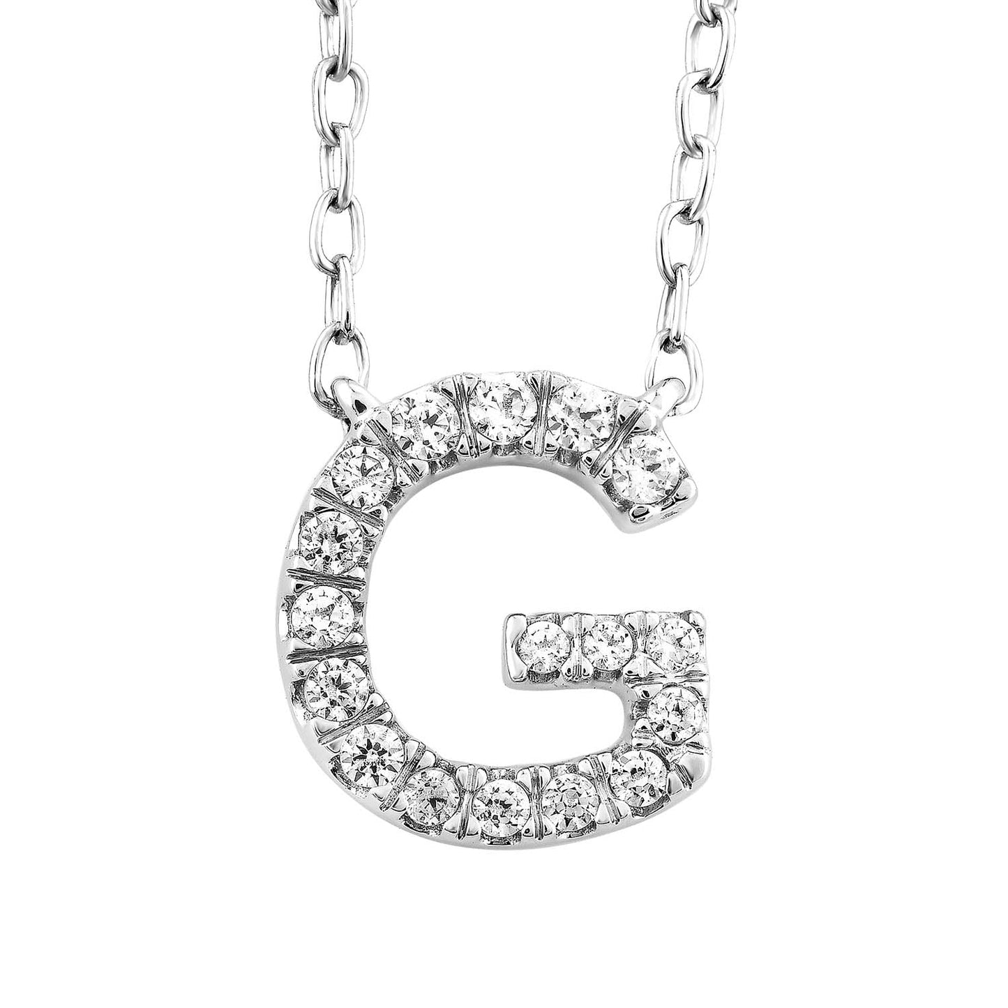 Initial 'G' Necklace with 0.09ct Diamonds in 9K White Gold