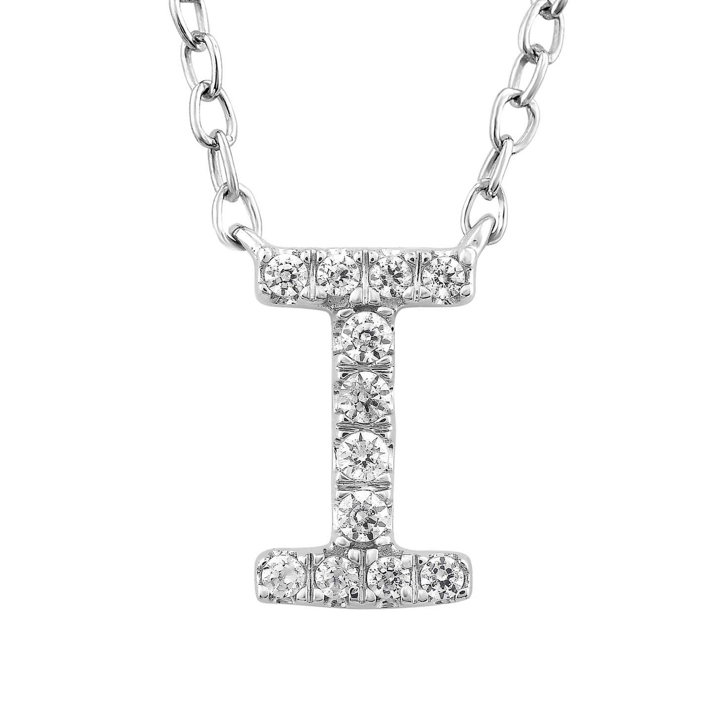 Initial 'I' Necklace with 0.06ct Diamonds in 9K White Gold