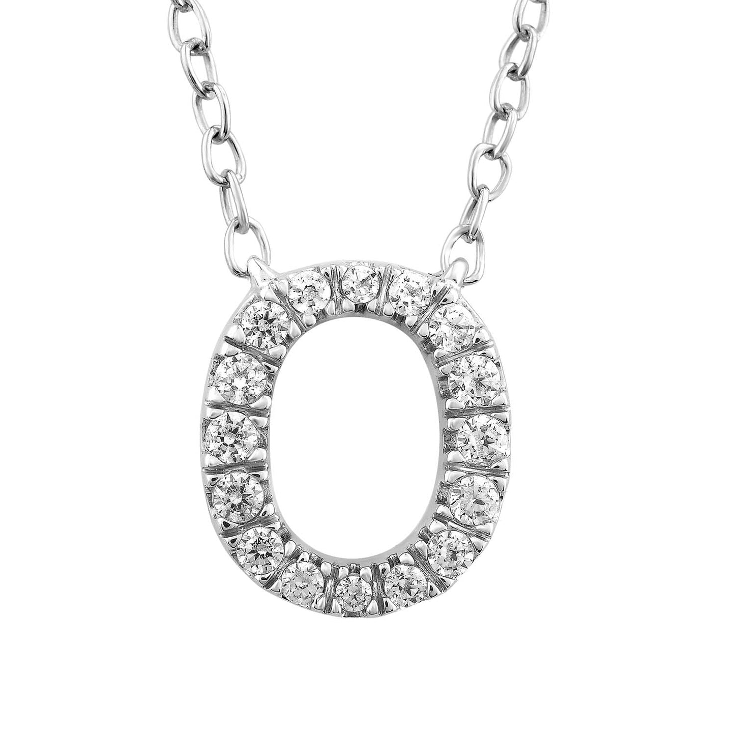 Initial 'O' Necklace with 0.09ct Diamonds in 9K White Gold