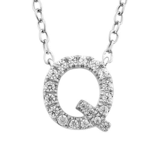 Initial 'Q' Necklace with 0.09ct Diamonds in 9K White Gold