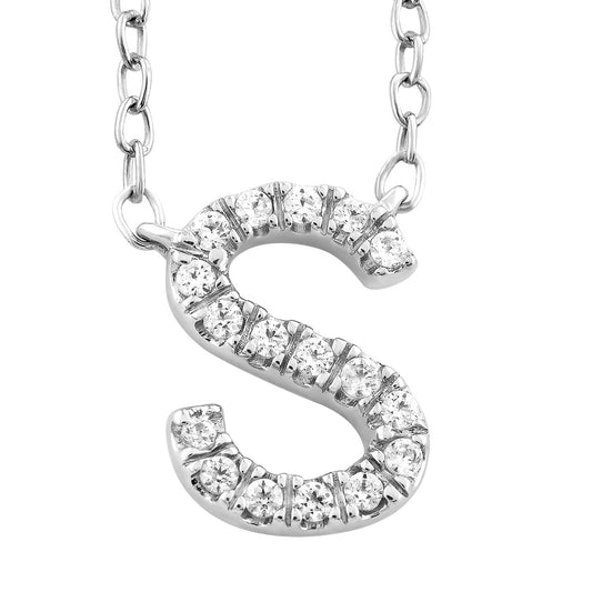 Initial 'S' Necklace with 0.06ct Diamonds in 9K White Gold