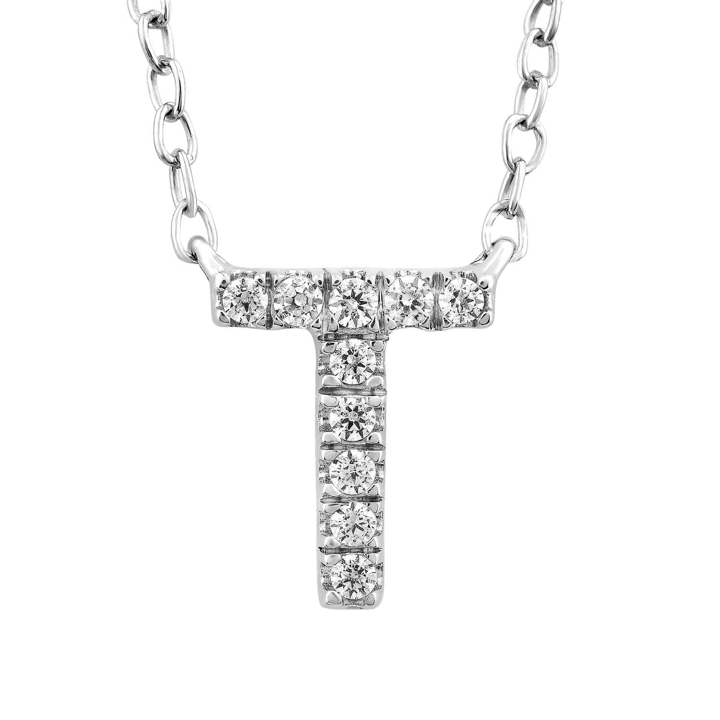 Initial 'T' Necklace with 0.06ct Diamonds in 9K White Gold