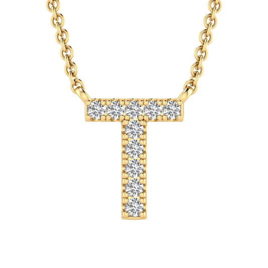 Initial 'T' Necklace with 0.06ct Diamonds in 9K Yellow Gold - PF-6282-Y