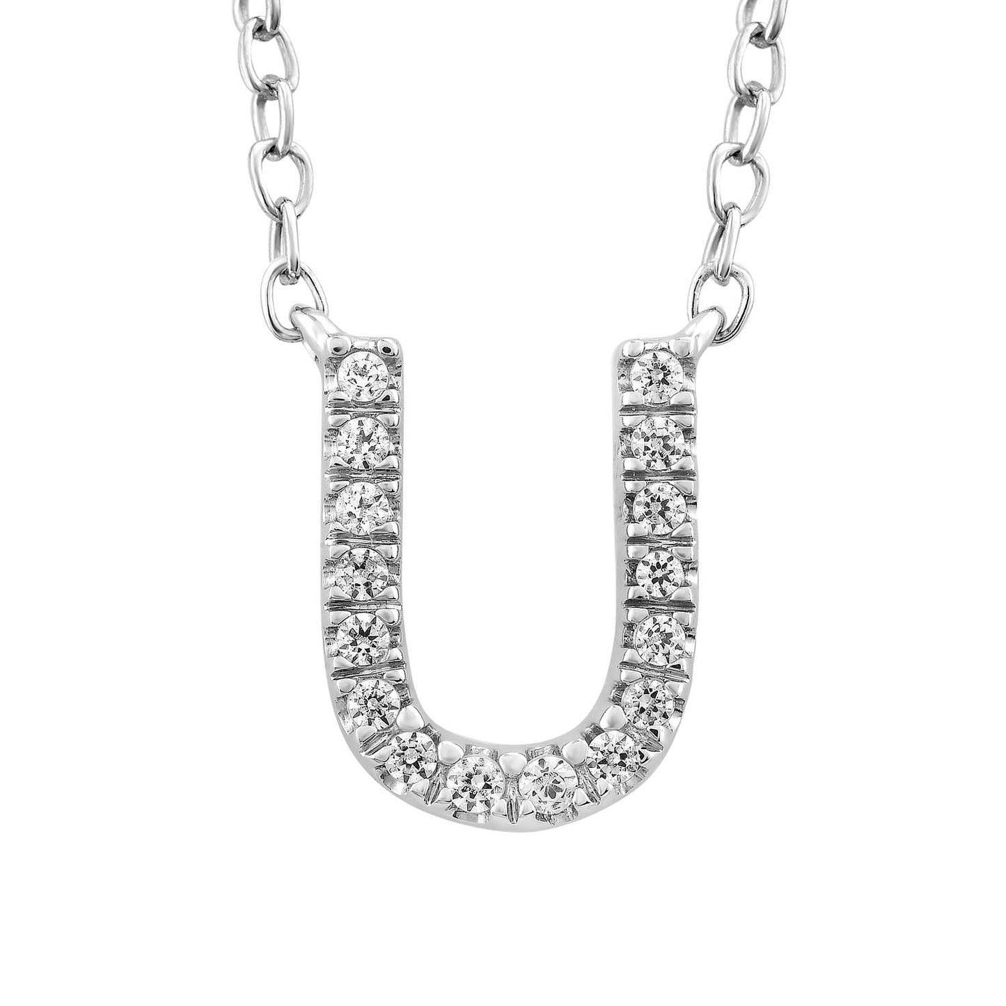Initial 'U' Necklace with 0.06ct Diamonds in 9K White Gold