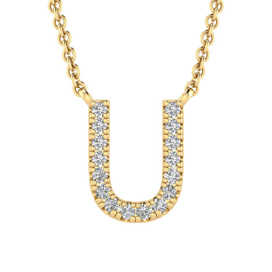 Initial 'U' Necklace with 0.06ct Diamonds in 9K Yellow Gold - PF-6283-Y
