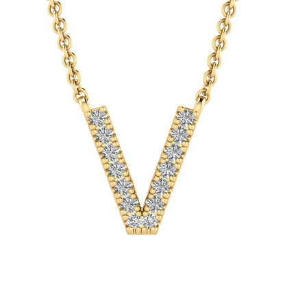 Initial 'V' Necklace with 0.06ct Diamonds in 9K Yellow Gold - PF-6284-Y