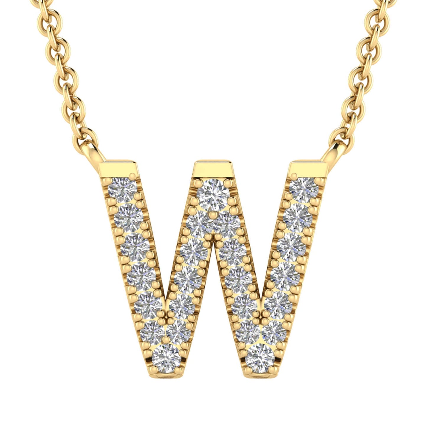 Initial 'W' Necklace with 0.09ct Diamonds in 9K Yellow Gold - PF-6285-Y