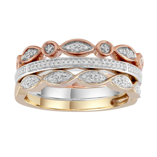 Diamond Tri Colour Ring with 0.10ct Diamonds in 9K Tri Colour Gold
