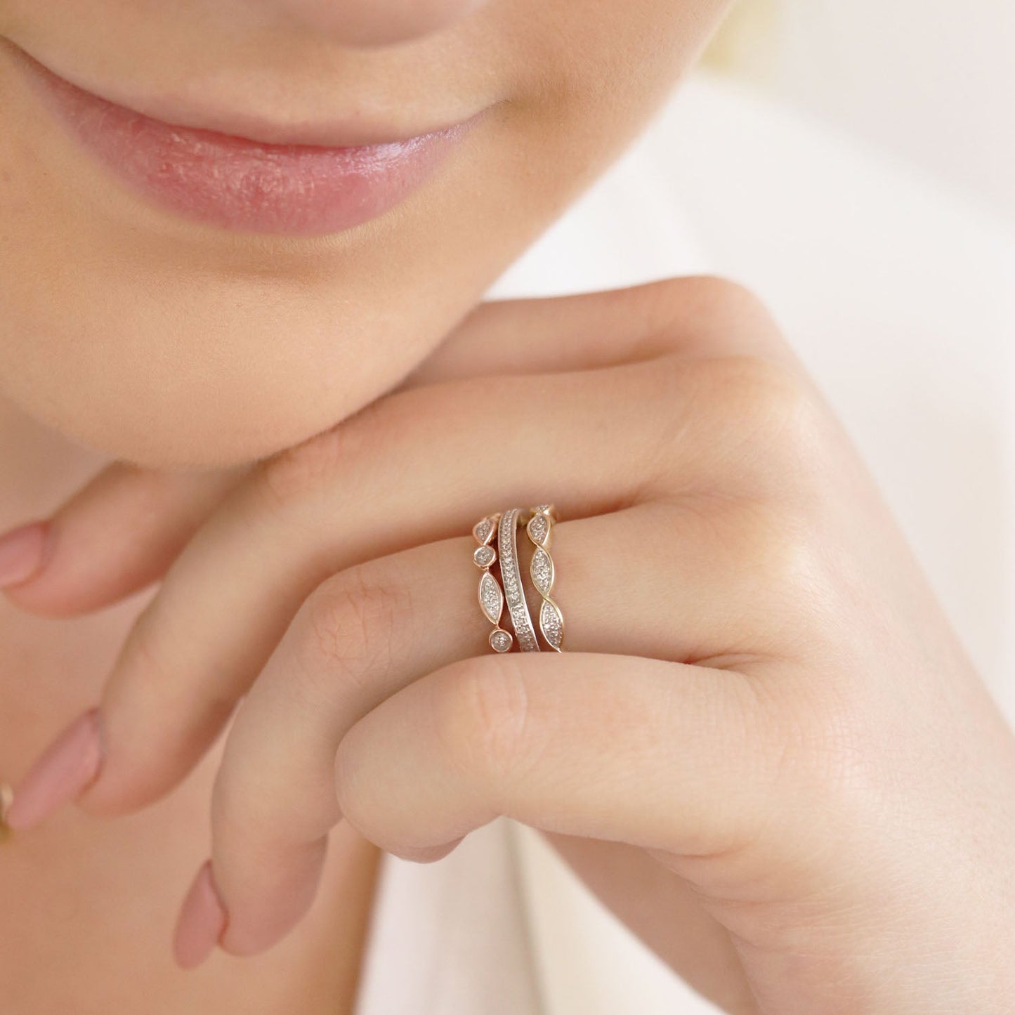 Diamond Tri Colour Ring with 0.10ct Diamonds in 9K Tri Colour Gold