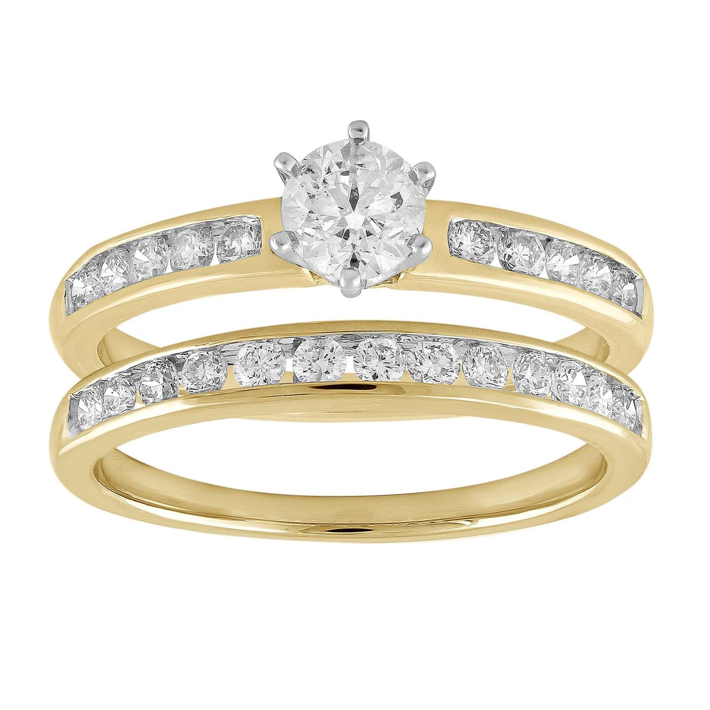 Solitaire Ring Set with 1ct Diamond in 18K Yellow & White Gold