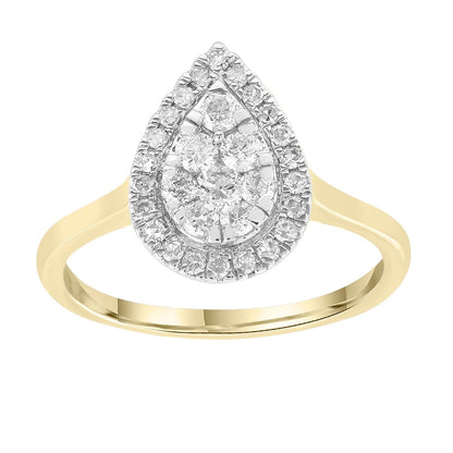 Pear Ring with 0.50ct Diamonds in 9K Yellow Gold