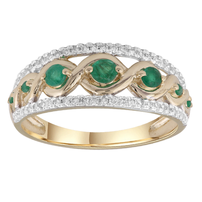 Emerald Ring with 0.20ct Diamonds in 9K Yellow Gold