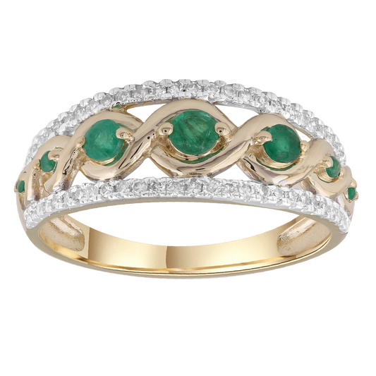 Emerald Ring with 0.20ct Diamonds in 9K Yellow Gold