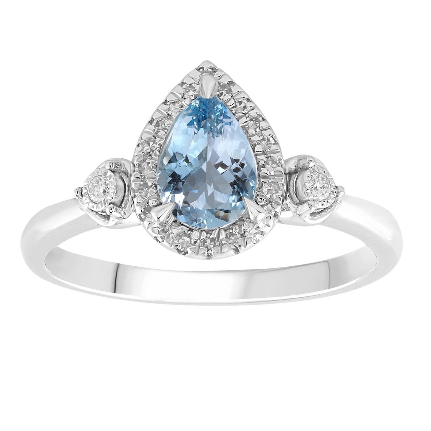 Aquamarine Ring with 0.10ct Diamonds in 9K White Gold