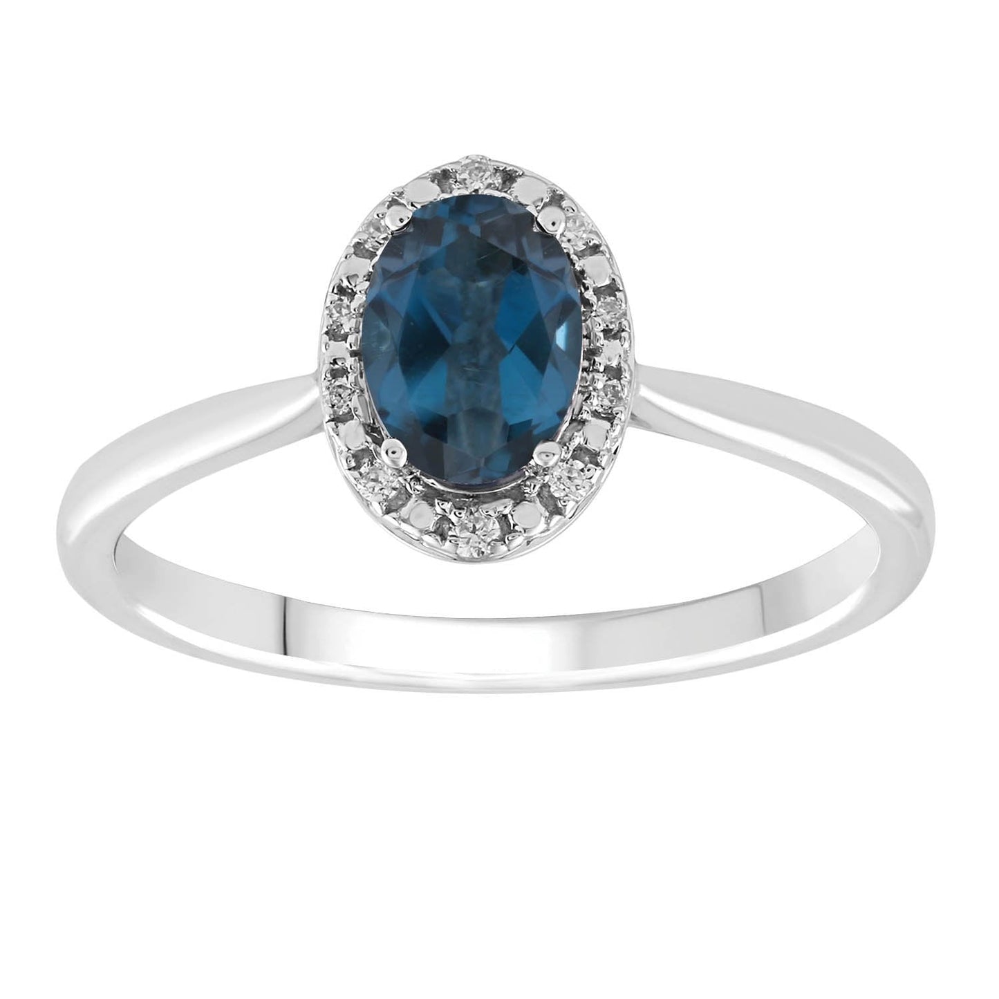 London Blue Topaz Ring with 0.05ct Diamonds in 9K White Gold