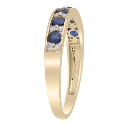 Sapphire Band Ring with 0.10ct Diamonds in 9K Yellow Gold