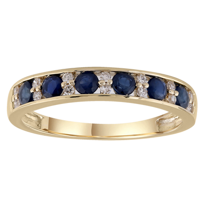Sapphire Band Ring with 0.10ct Diamonds in 9K Yellow Gold