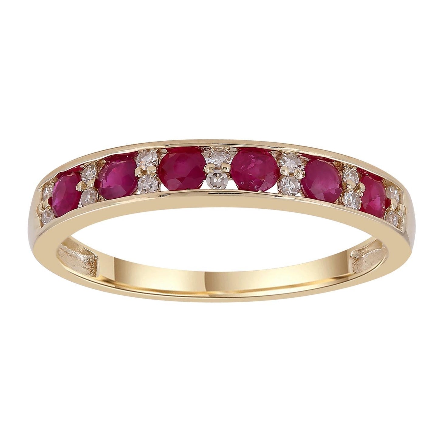 Ruby Band Ring with 0.10ct Diamonds in 9K Yellow Gold