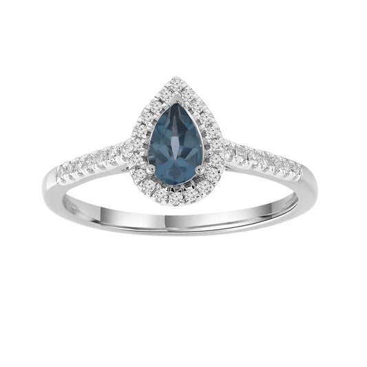 Diamond London Blue Topaz Ring with 0.15ct Diamonds in 9K White Gold