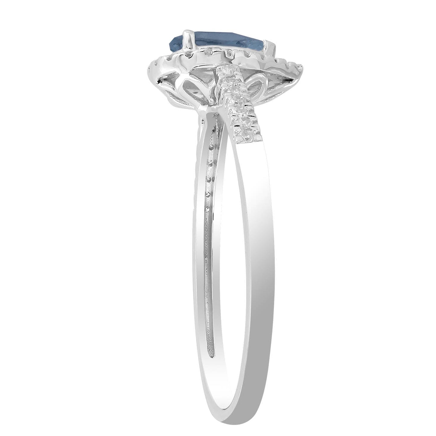 Diamond London Blue Topaz Ring with 0.15ct Diamonds in 9K White Gold