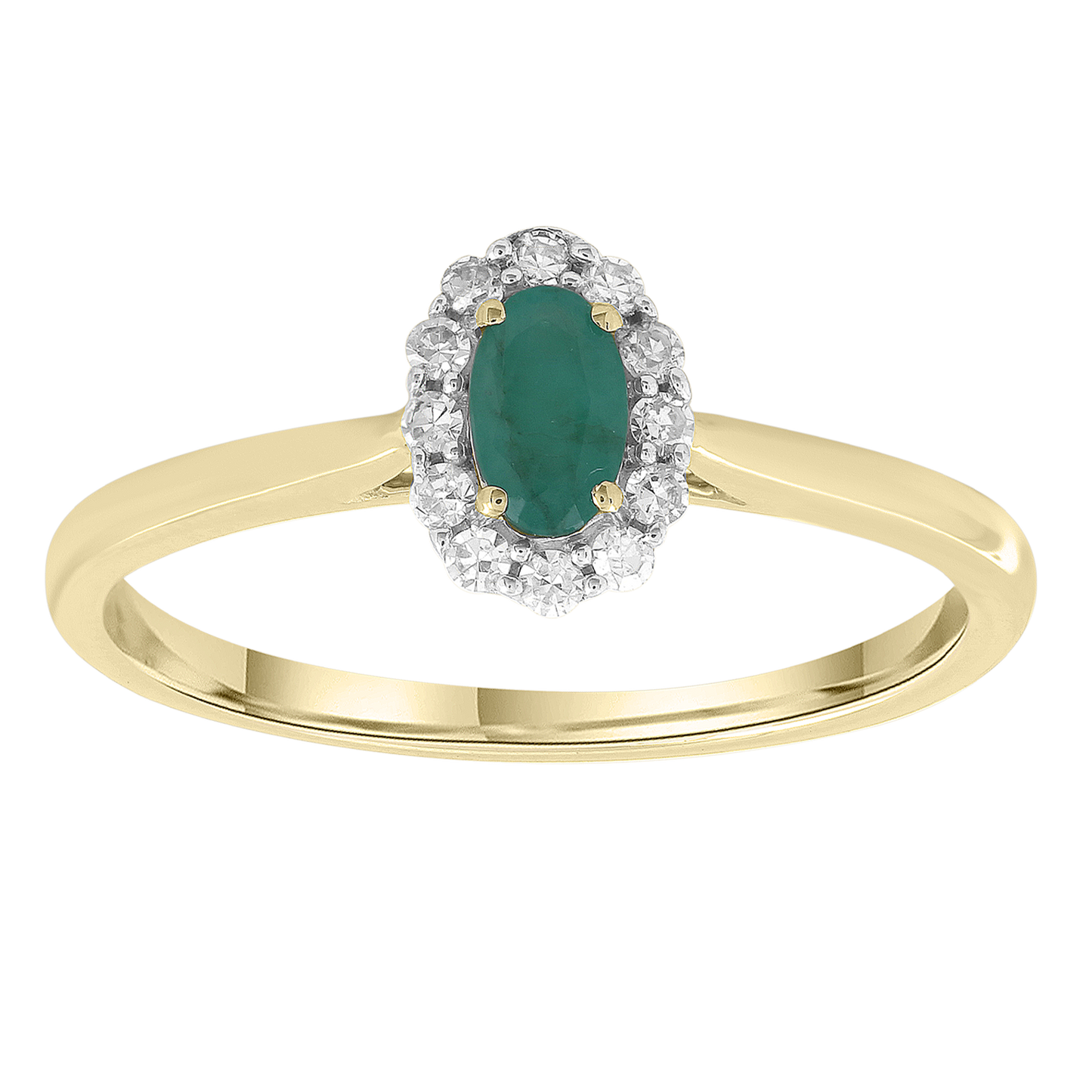 Emerald Ring with 0.10ct Diamonds in 9K Yellow Gold
