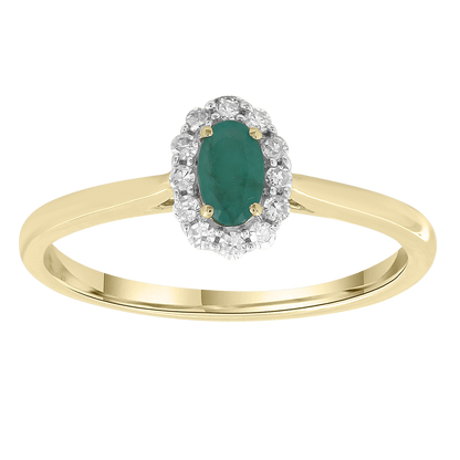 Emerald Ring with 0.10ct Diamonds in 9K Yellow Gold