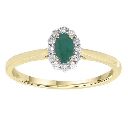 Emerald Ring with 0.10ct Diamonds in 9K Yellow Gold