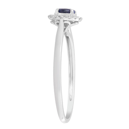 Sapphire Ring with 0.08ct Diamonds in 9K White Gold