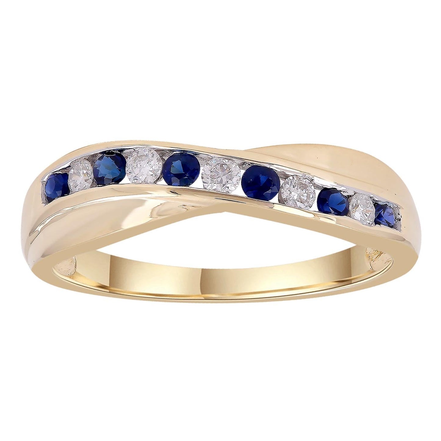 Sapphire Ring with 0.12ct Diamonds in 9K Yellow Gold