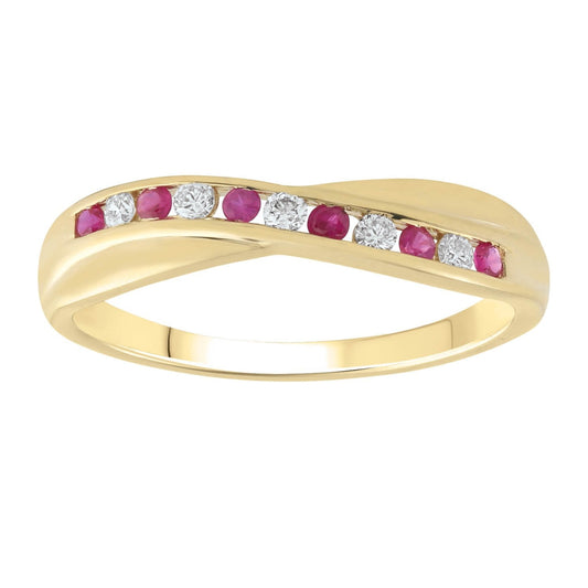 Ruby Ring with 0.12ct Diamonds in 9K Yellow Gold