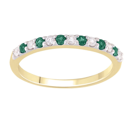 Emerald Ring with 0.15ct Diamonds in 9K Yellow Gold