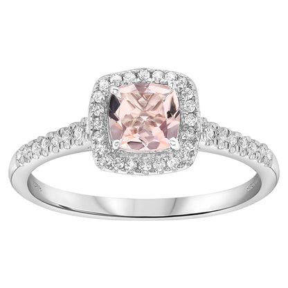 Morganite Ring with 0.15ct Diamonds in 9K White Gold