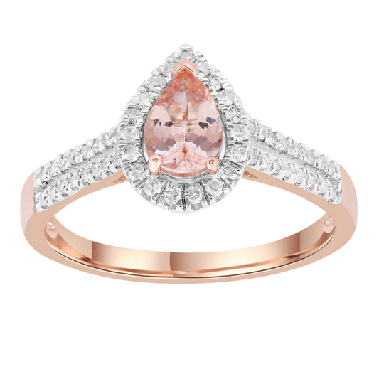 Morganite Pear Ring with 0.25ct Diamonds in 9K Rose Gold