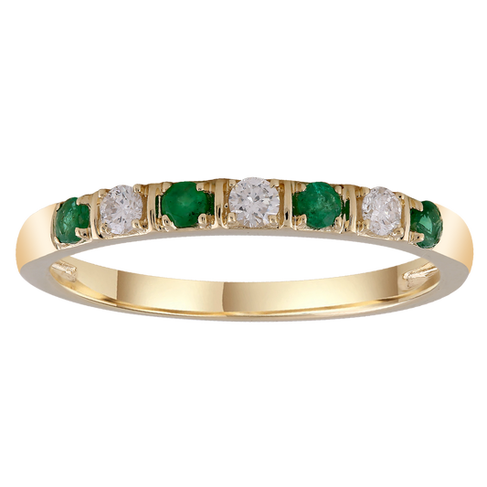 Emerald Ring with 0.10ct Diamonds in 9K Yellow Gold