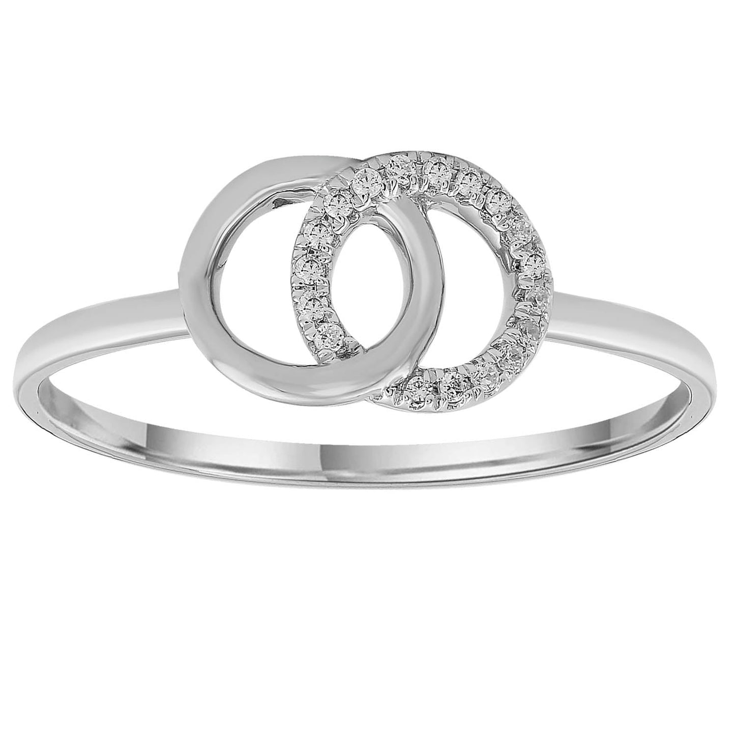 Linked Circle Ring with 0.05ct Diamonds in 9K White Gold
