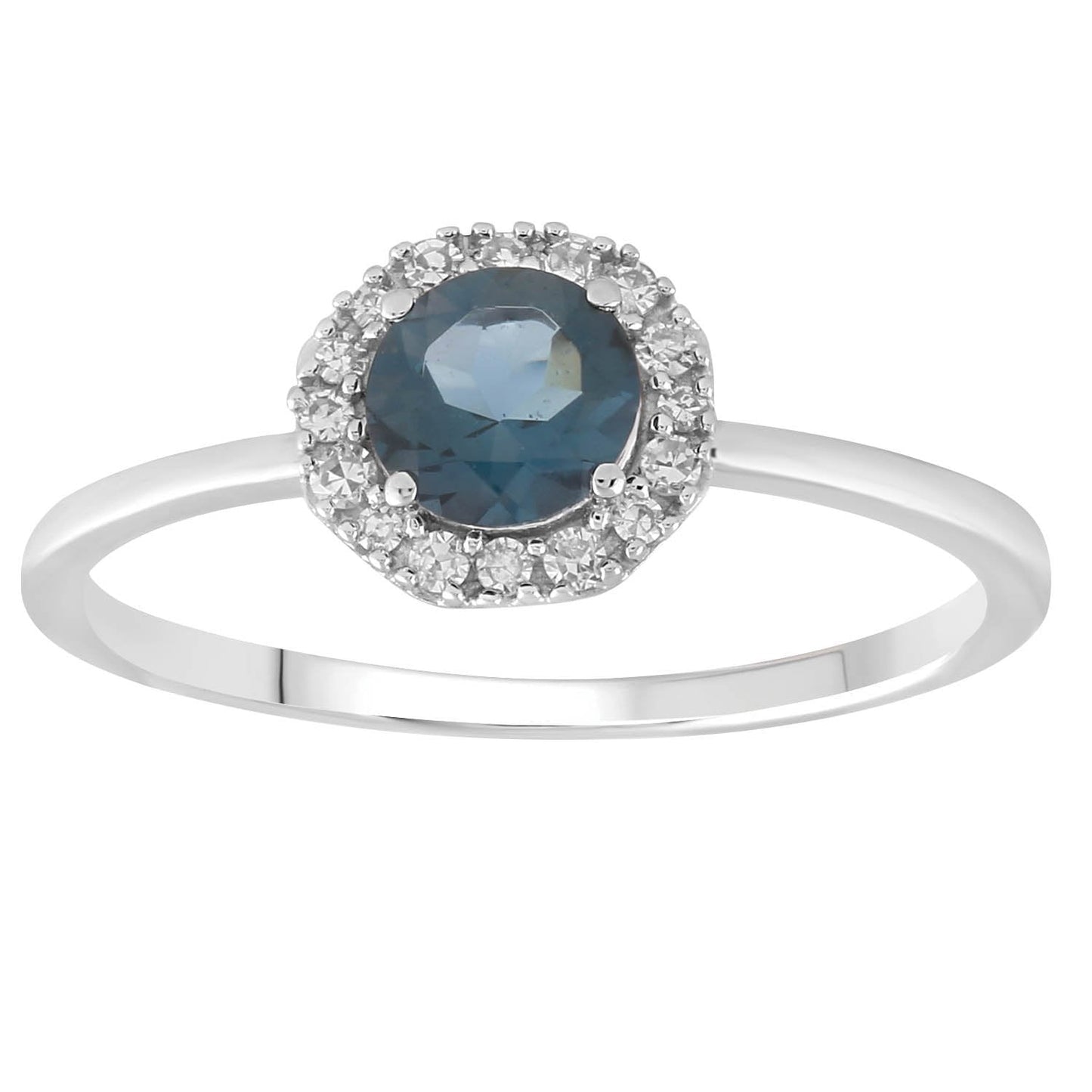 London Blue Topaz Ring with 0.10ct Diamonds in 9K White Gold