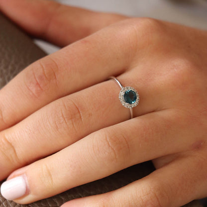 London Blue Topaz Ring with 0.10ct Diamonds in 9K White Gold