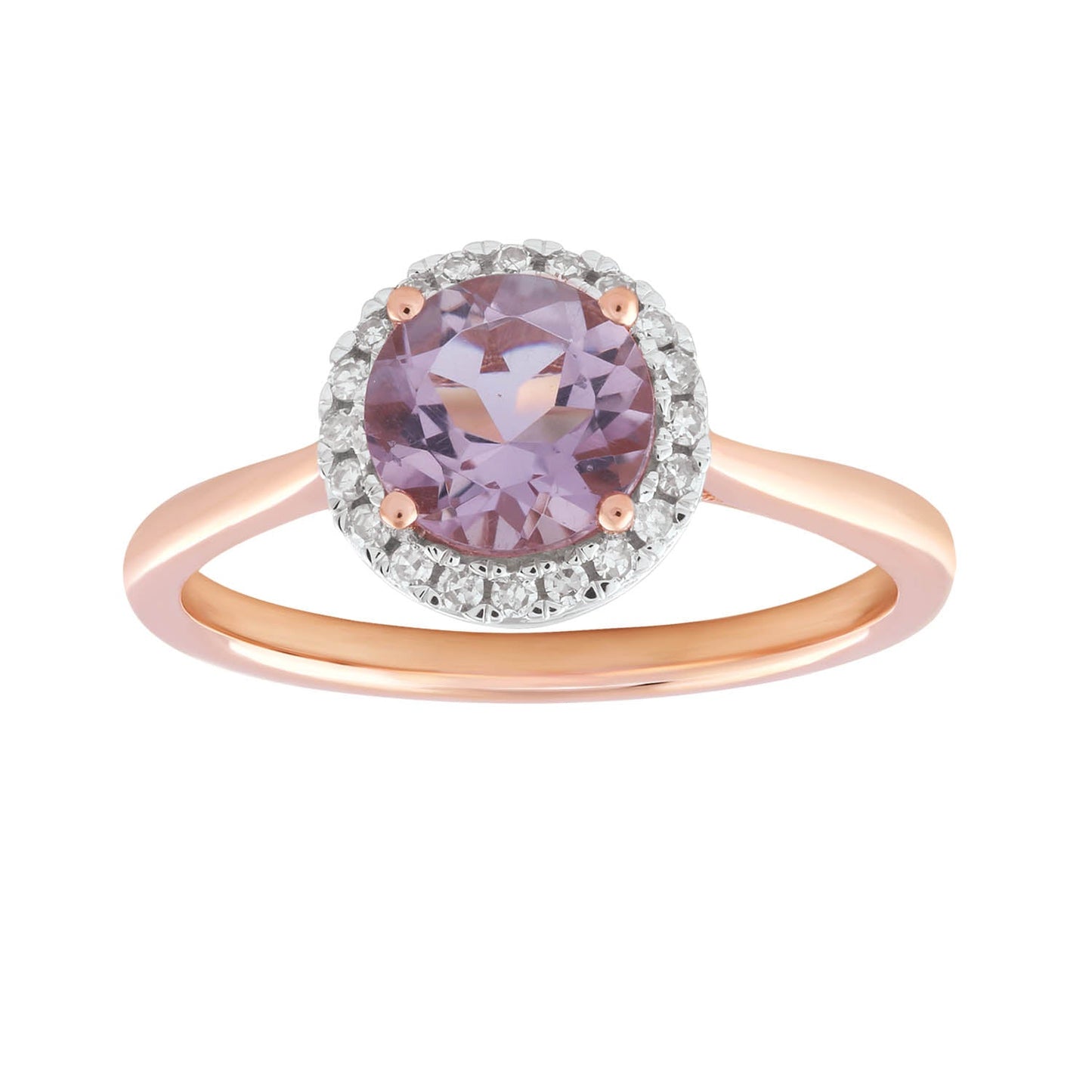 Diamond Pink Amethyst Ring with 0.12ct Diamonds in 9K Rose Gold