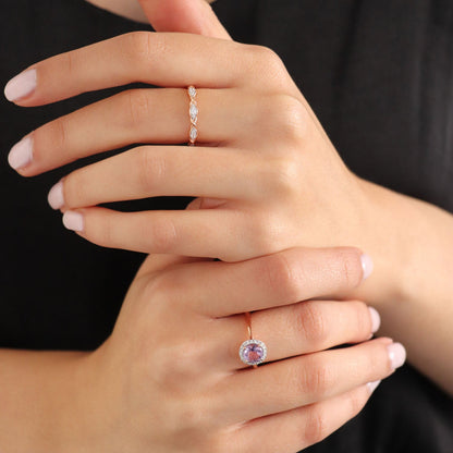 Diamond Pink Amethyst Ring with 0.12ct Diamonds in 9K Rose Gold