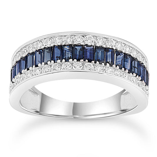 Diamond and Sapphire Ring with 0.50ct Diamonds in 9K White Gold