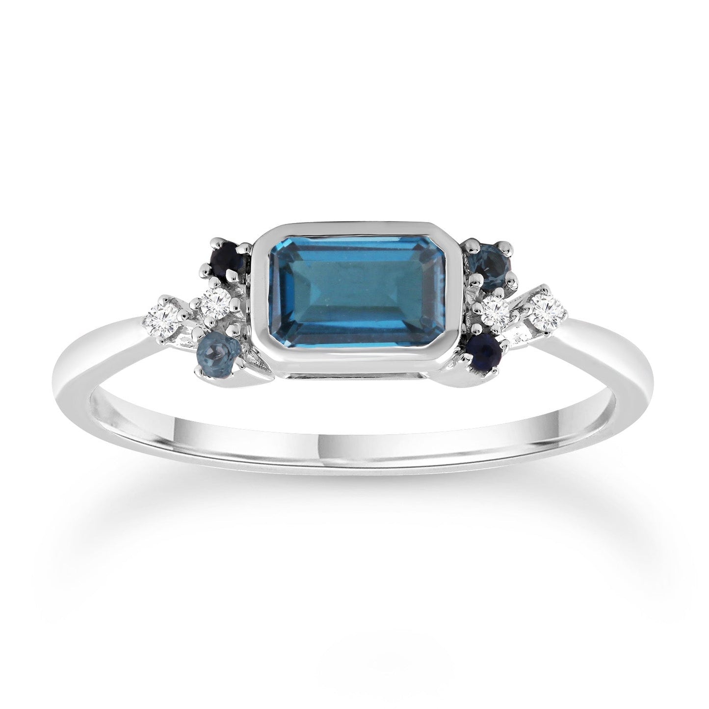 Diamond and Blue Topaz Ring with 0.05ct Diamonds in 9K White Gold