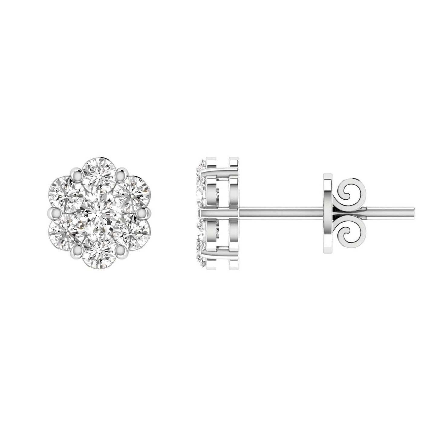 Cluster Stud Diamond Earrings with 1.00ct Diamonds in 9K White Gold - RJ9WECLUS100GH