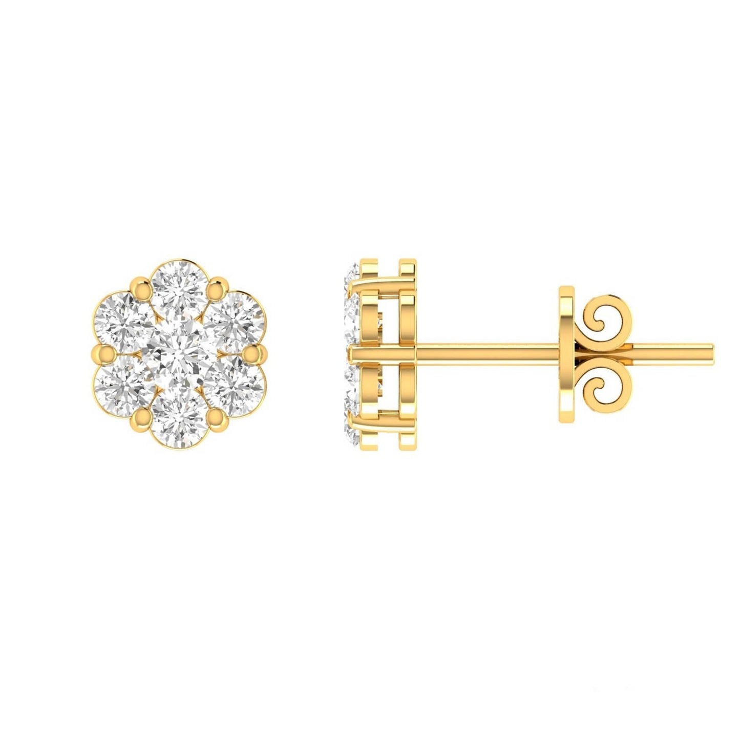 Cluster Stud Diamond Earrings with 0.50ct Diamonds in 9K Yellow Gold - RJ9YECLUS50GH