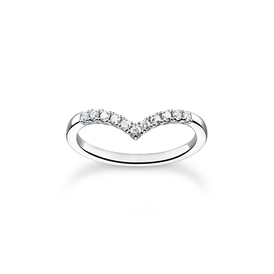 Thomas Sabo Ring V-shape with white stones silver