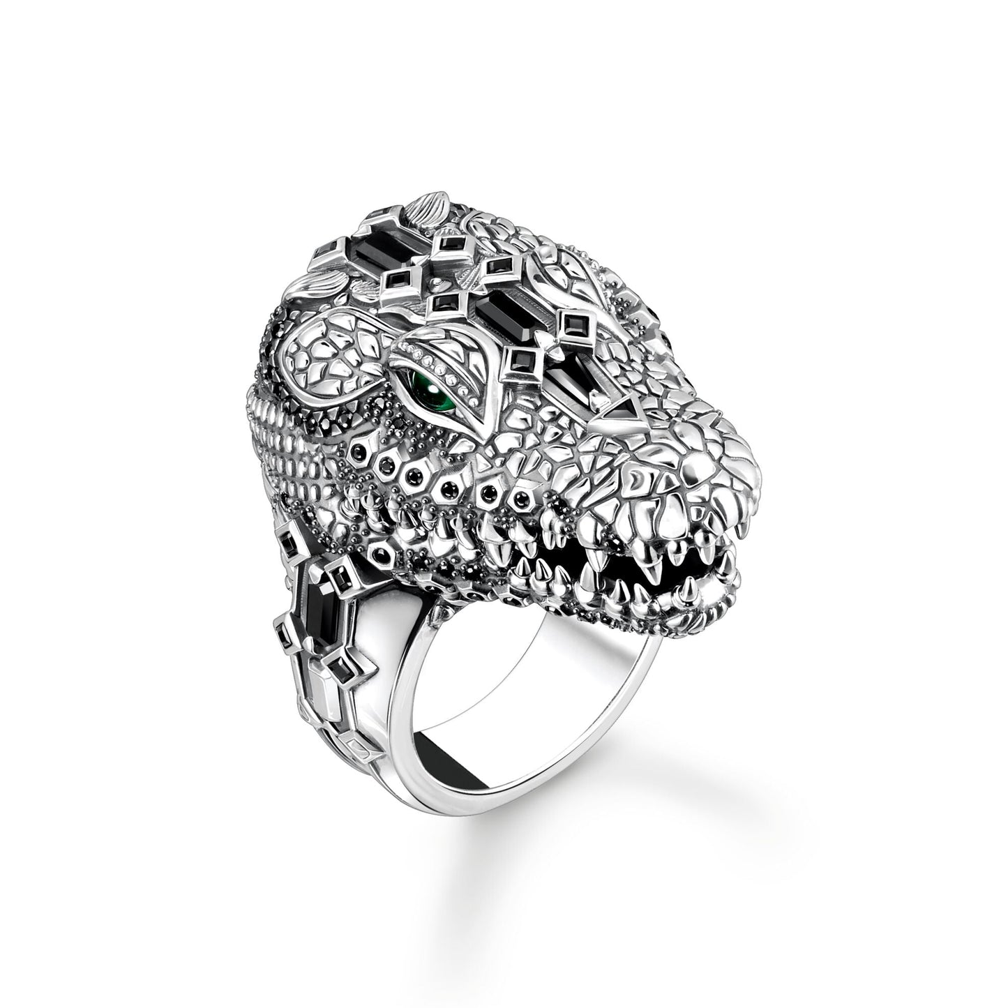 THOMAS SABO Ring Crocodile Head with Stones Blackened Silver
