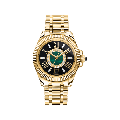 THOMAS SABO Mystic Island Watch with white stones and green malachite gold plated