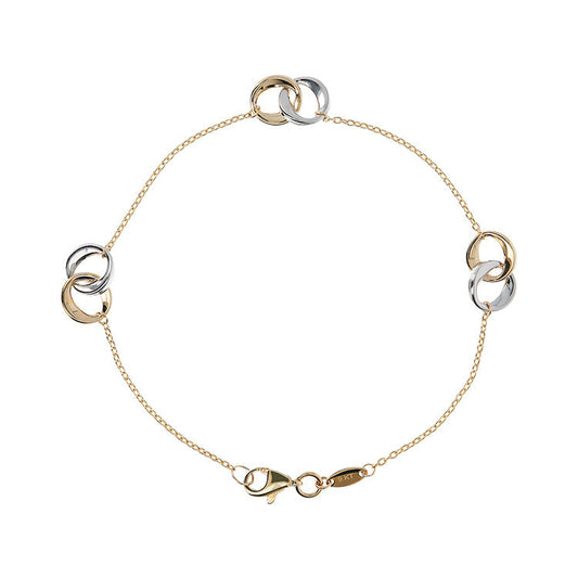 9K Yellow Gold 2-Tone Double Ring Necklace 19cm