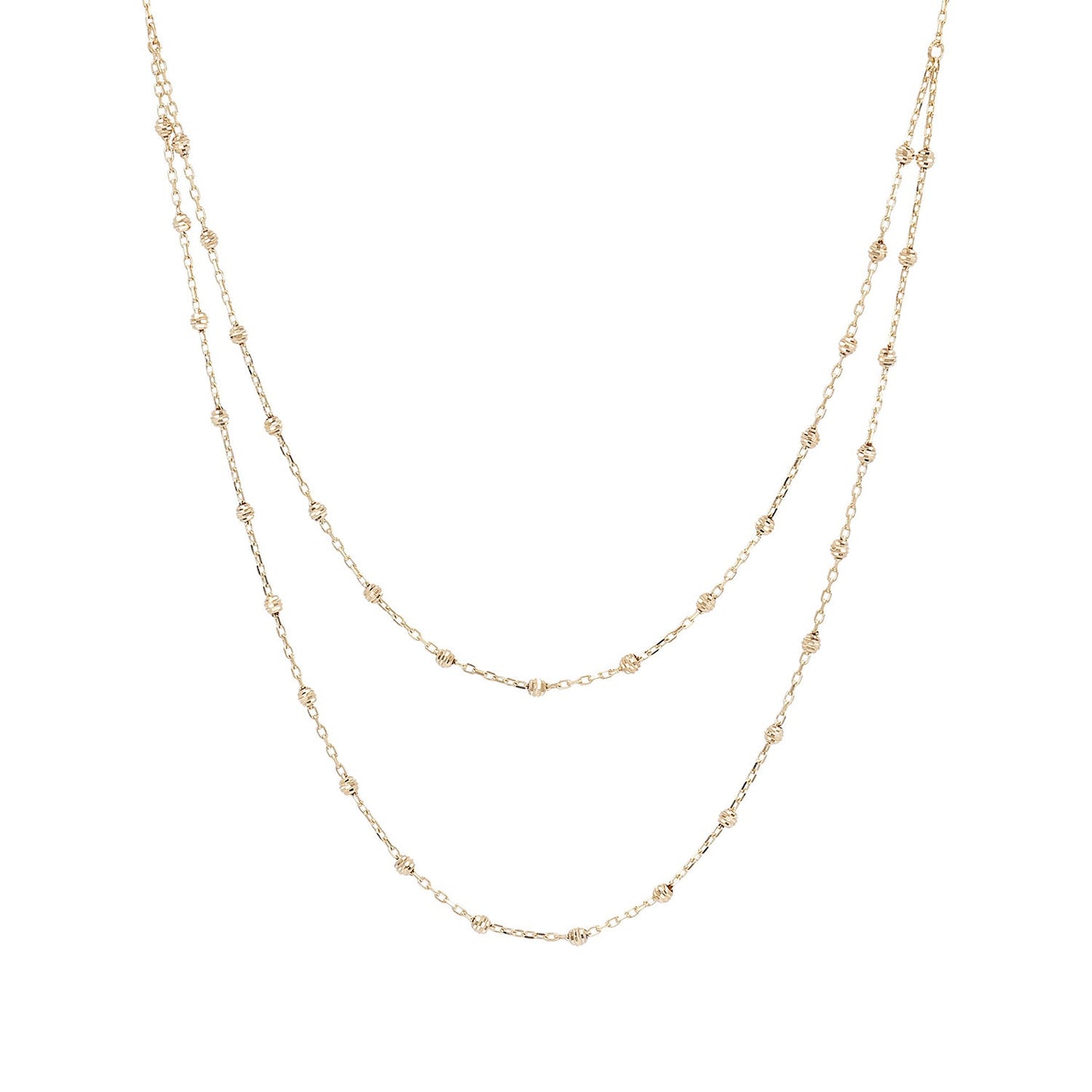 9K Yellow Gold Beaded Double Chain Necklace 48cm