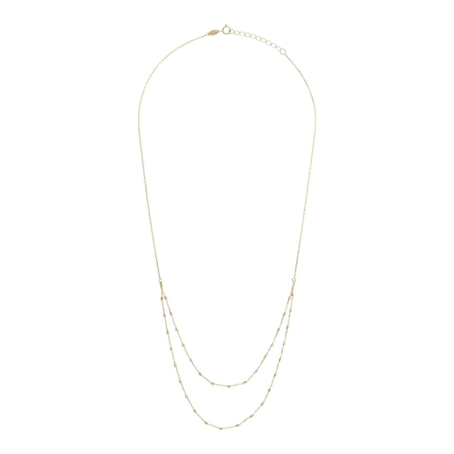 9K Yellow Gold Beaded Double Chain Necklace 48cm